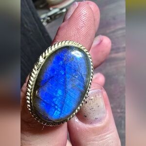 Stamped 925 Sterling Silver Labradorite Ring Size 8 1/2